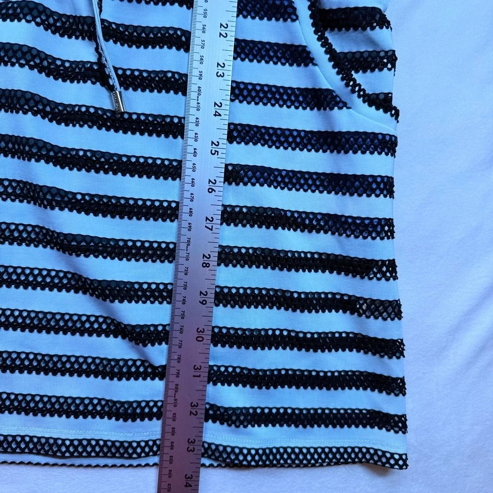 Calvin Klein Striped Mesh‎ Swim Cover-Up Dress Blue Black V-Neck Pockets Large
